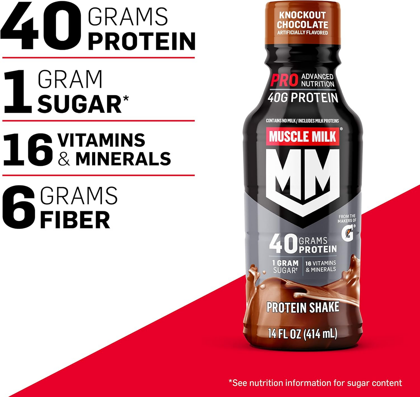 Muscle Milk Pro Advanced Nutrition Protein Shake, 14 Fl Oz Bottle, 12 Pack, 40g Protein, 1g Sugar, 16 Vitamins & Minerals, 6g Fiber, Workout Recovery, Packaging May Vary