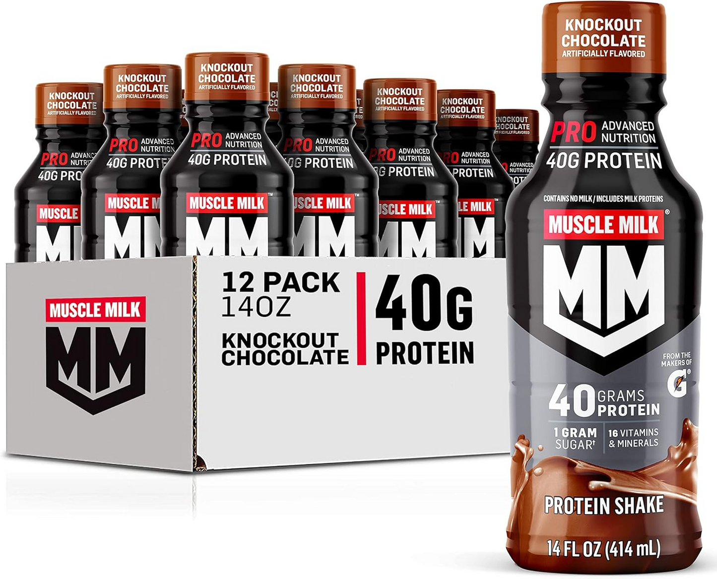 Muscle Milk Pro Advanced Nutrition Protein Shake, 14 Fl Oz Bottle, 12 Pack, 40g Protein, 1g Sugar, 16 Vitamins & Minerals, 6g Fiber, Workout Recovery, Packaging May Vary