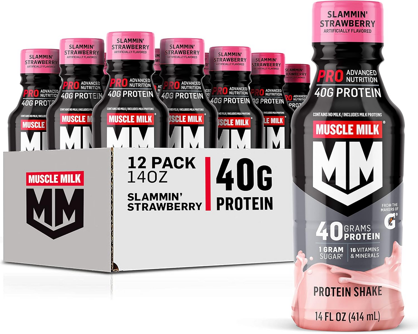 Muscle Milk Pro Advanced Nutrition Protein Shake, 14 Fl Oz Bottle, 12 Pack, 40g Protein, 1g Sugar, 16 Vitamins & Minerals, 6g Fiber, Workout Recovery, Packaging May Vary