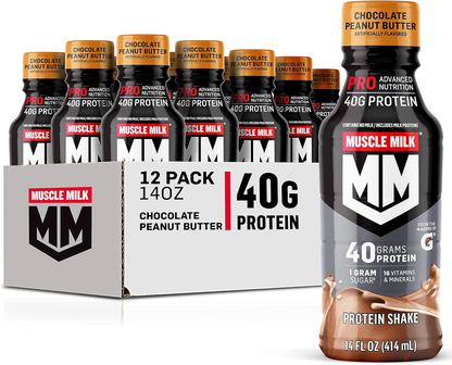 Muscle Milk Pro Advanced Nutrition Protein Shake, 14 Fl Oz Bottle, 12 Pack, 40g Protein, 1g Sugar, 16 Vitamins & Minerals, 6g Fiber, Workout Recovery, Packaging May Vary