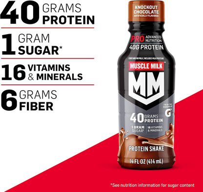 Muscle Milk Pro Advanced Nutrition Protein Shake, 14 Fl Oz Bottle, 12 Pack, 40g Protein, 1g Sugar, 16 Vitamins & Minerals, 6g Fiber, Workout Recovery, Packaging May Vary