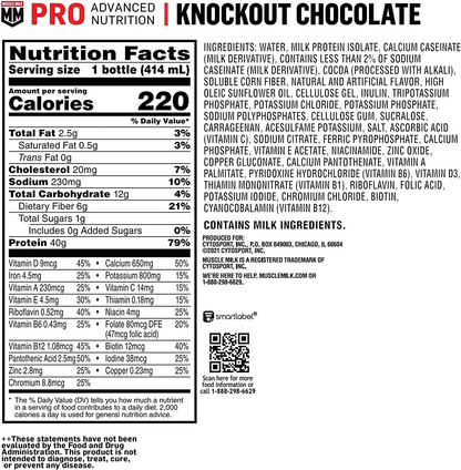 Muscle Milk Pro Advanced Nutrition Protein Shake, 14 Fl Oz Bottle, 12 Pack, 40g Protein, 1g Sugar, 16 Vitamins & Minerals, 6g Fiber, Workout Recovery, Packaging May Vary