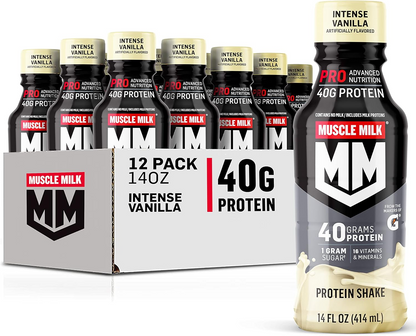 Muscle Milk Pro Advanced Nutrition Protein Shake, 14 Fl Oz Bottle, 12 Pack, 40g Protein, 1g Sugar, 16 Vitamins & Minerals, 6g Fiber, Workout Recovery, Packaging May Vary